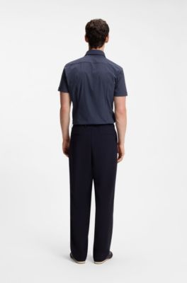 Slim-fit shirt in printed performance-stretch jersey, Blue Patterned