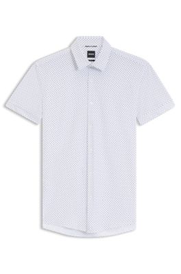 Slim-fit shirt in printed performance-stretch jersey, Light Blue Patterned