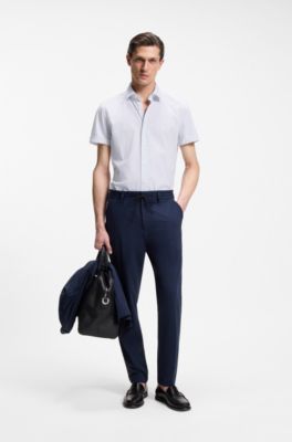 Slim-fit shirt in printed performance-stretch jersey, Light Blue Patterned