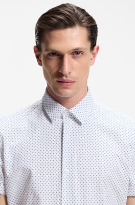 Slim-fit shirt in printed performance-stretch jersey, Light Blue Patterned