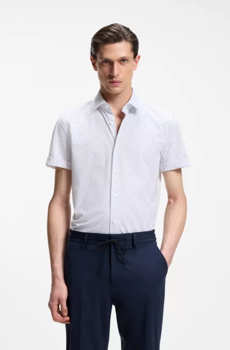 Slim-fit shirt in printed performance-stretch jersey