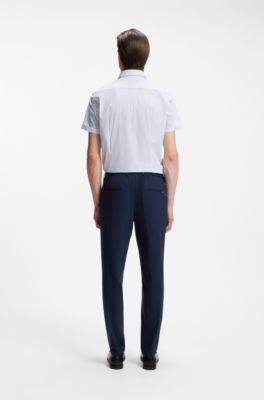 Slim-fit shirt in printed performance-stretch jersey, Light Blue Patterned