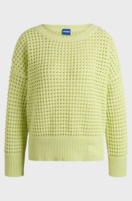 Cotton sweater with mesh knit, Neon Green