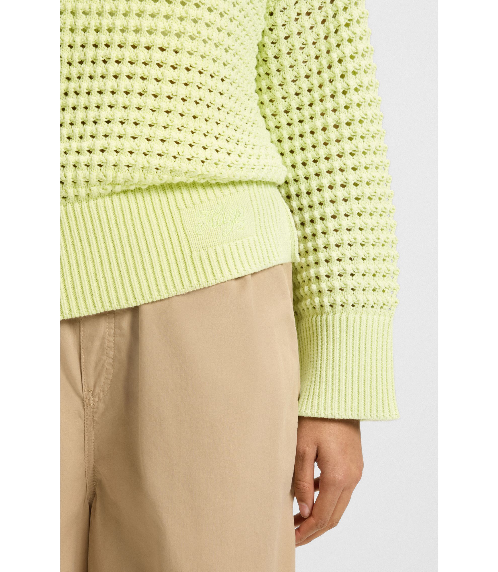 HUGO - Cotton sweater with mesh knit - Neon Green