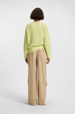 Cotton sweater with mesh knit, Neon Green