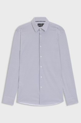 Slim-fit shirt in printed performance-stretch jersey, Blue Patterned