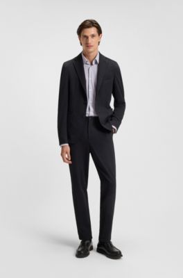 Slim-fit shirt in printed performance-stretch jersey, Blue Patterned