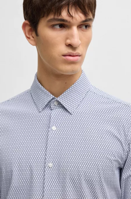 Slim-fit shirt in printed performance-stretch jersey