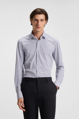 Slim-fit shirt in printed performance-stretch jersey, Blue Patterned
