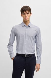 Chemise Slim en jersey stretch imprimé performant, Bleu à motif