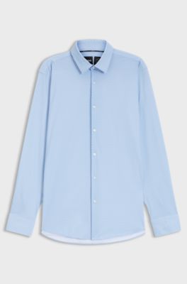 Slim-fit shirt in printed performance-stretch jersey, Light Blue