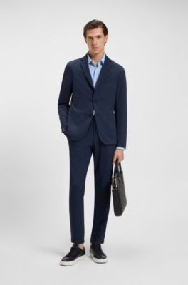 Slim-fit shirt in printed performance-stretch jersey, Light Blue