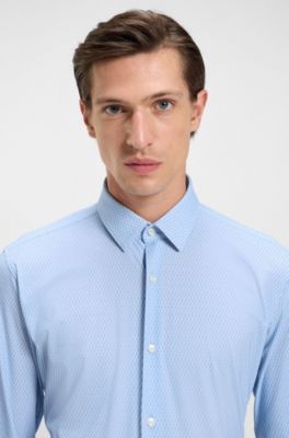 Slim-fit shirt in printed performance-stretch jersey, Light Blue