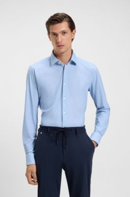 Slim-fit shirt in printed performance-stretch jersey, Light Blue