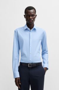 Slim-fit shirt in printed performance-stretch jersey, Light Blue