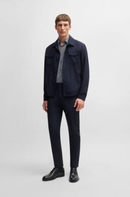 Slim-fit shirt in striped performance-stretch fabric, Dark Blue