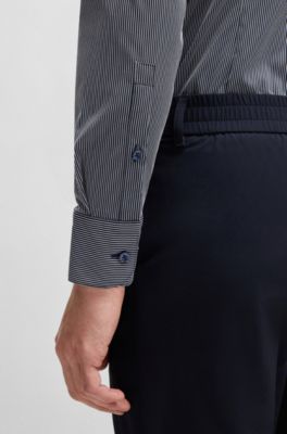 Slim-fit shirt in striped performance-stretch fabric, Dark Blue