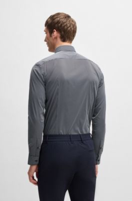 Slim-fit shirt in striped performance-stretch fabric, Dark Blue