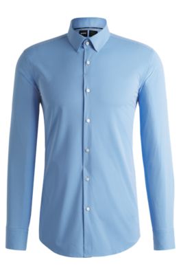 Slim-fit shirt in striped performance-stretch fabric, Light Blue