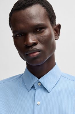 Slim-fit shirt in striped performance-stretch fabric, Light Blue