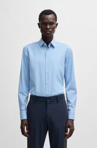 Slim-fit shirt in striped performance-stretch fabric, Light Blue