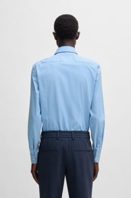 Slim-fit shirt in striped performance-stretch fabric, Light Blue