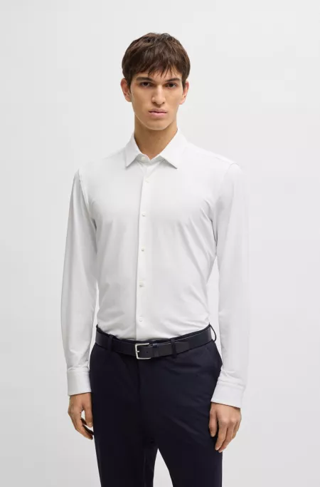 Slim-fit shirt in structured performance-stretch jersey