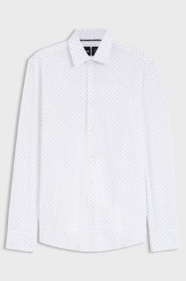 Slim-fit shirt in geometric-print performance-stretch fabric, White Patterned