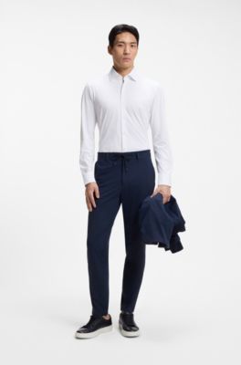 Slim-fit shirt in geometric-print performance-stretch fabric, White Patterned