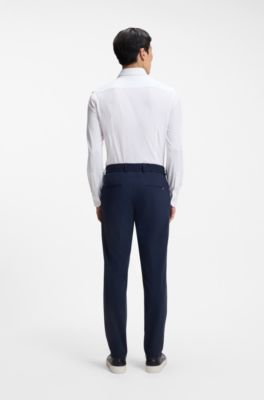 Slim-fit shirt in geometric-print performance-stretch fabric, White Patterned