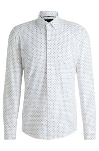 Chemise slim en tissu stretch performant à imprimé géométrique, Blanc à motif