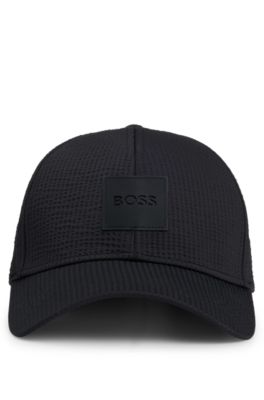 Seersucker cap with logo patch, Black