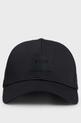 Seersucker cap with logo patch, Black