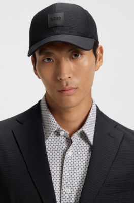 Seersucker cap with logo patch, Black