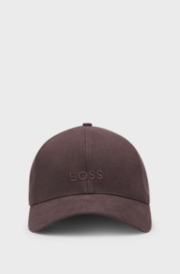 Linen cap with embroidered logo, Dark Brown