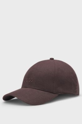 Linen cap with embroidered logo, Dark Brown