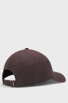 Linen cap with embroidered logo, Dark Brown