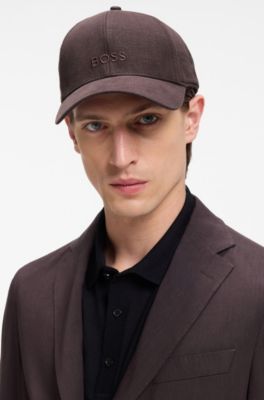 Linen cap with embroidered logo, Dark Brown