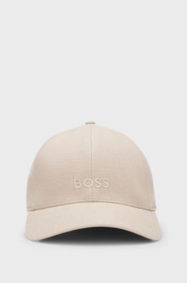 Linen cap with embroidered logo, Light Beige