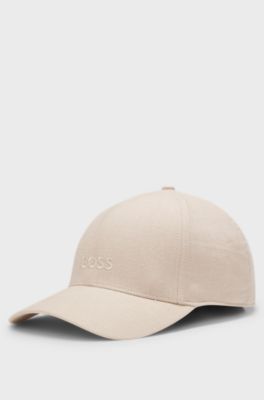 Linen cap with embroidered logo, Light Beige