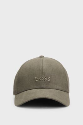 Linen cap with embroidered logo, Dark Green