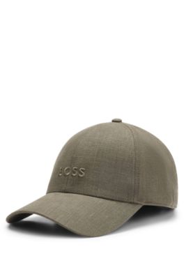 Linen cap with embroidered logo, Dark Green