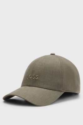 Linen cap with embroidered logo, Dark Green