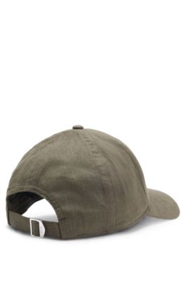 Linen cap with embroidered logo, Dark Green
