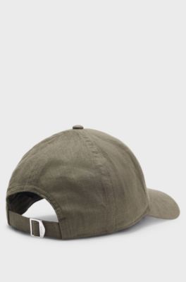 Linen cap with embroidered logo, Dark Green