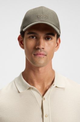 Linen cap with embroidered logo, Dark Green
