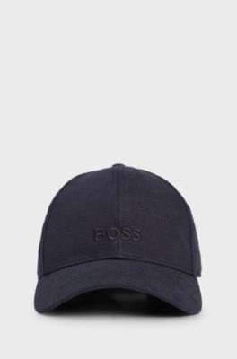Linnen pet met logostiksel, Donkerblauw