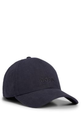 Linen cap with embroidered logo, Dark Blue