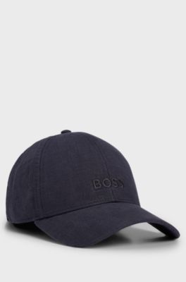 Linen cap with embroidered logo, Dark Blue