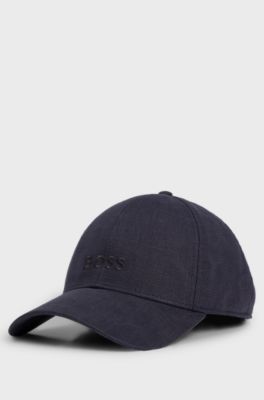 Linen cap with embroidered logo, Dark Blue